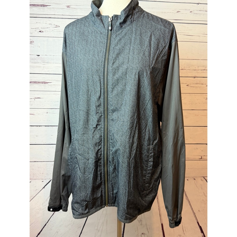 FootJoy Golf Jacket Large Herringbone Full Zip Performance Mens Windbreaker Gray